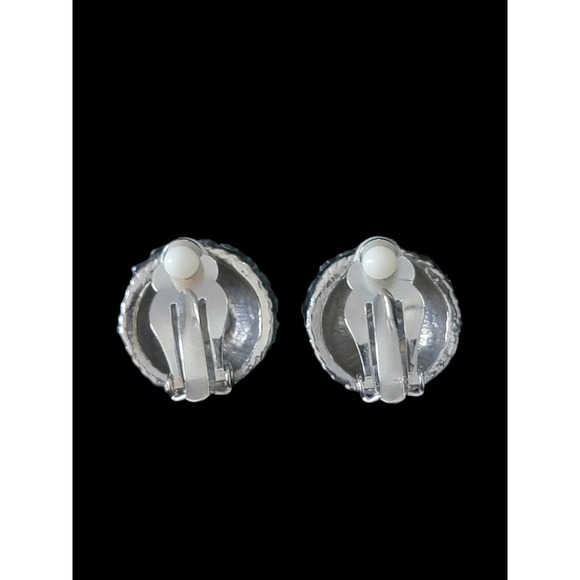 Vintage Pave Rhinestone Clip on Earrings Signed Made in USA - Picture 9 of 11